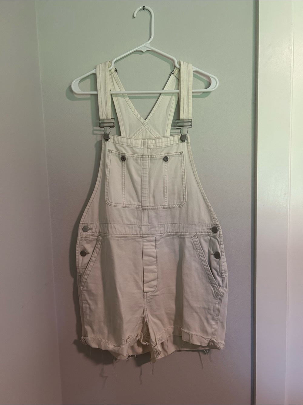 Free People We The Free Overalls Shortalls white denim